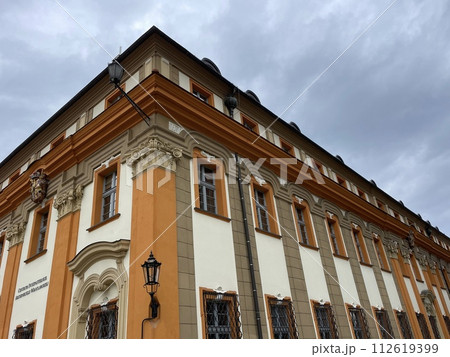 The orange building of the Pastoral Center of the Wroclaw Archdiocese on Tumsky Island 112619399