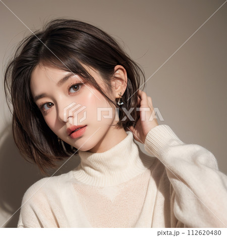シンプルな背景のヘアケア、コスメ、化粧品のイメージの美しい女性 シンプルな背景のヘアケア、コスメ、化粧品のイメージの美しい女性 112620480