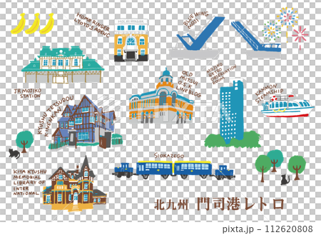 門司港レトロの建物のイラストセット 112620808