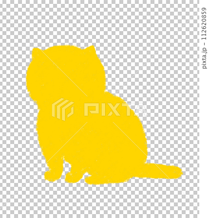 Silhouette of a cat sitting facing side Crayon touch Yellow 112620859