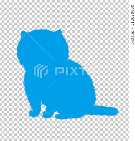 Silhouette of a cat sitting sideways Crayon touch Light blue Silhouette of a cat sitting sideways Crayon touch Light blue 112620860