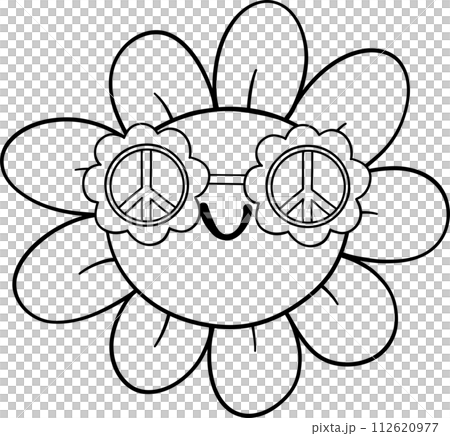 Retro groovy spring outline vibe cheerful elements hand drawing doodle 112620977