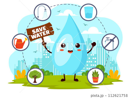 Water Saving Vector Illustration for Mineral Savings Campaign and Energy Utilization with Faucet and Earth Concept in Flat Cartoon Background Water Saving Vector Illustration for Mineral Savings Campaign and Energy Utilization with Faucet and Earth Concept in Flat Cartoon Background 112621758