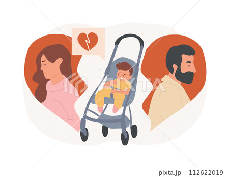 Child custody isolated concept vector illustration. Child cart, marriage dissolution, family conflict, parents divorce, visitation rights, break up, family law, alimony vector concept. 112622019