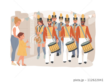 Parade isolated concept vector illustration. National holiday parade, massive celebration, procession of people, peaceful march, human crowd, mass event, festival tradition vector concept. 112622041