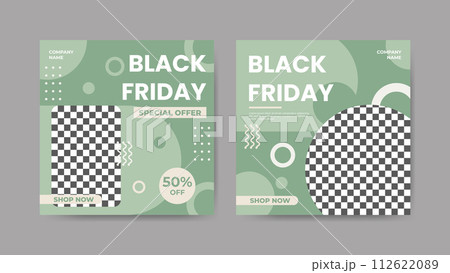 Collection of trendy black friday social media post templates. Square banner design background. 112622089