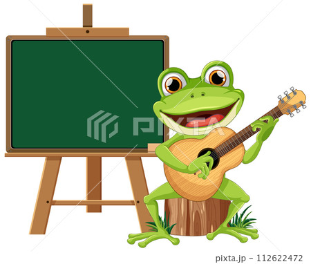 Frog Musician with Guitar and Blackboard Frog Musician with Guitar and Blackboard 112622472