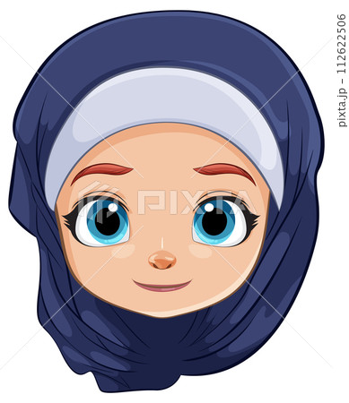 Smiling Girl in Blue Hijab Illustration 112622506