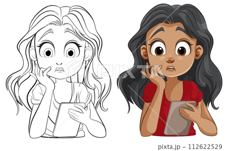 Surprised Girl with Tablet Illustration Surprised Girl with Tablet Illustration 112622529