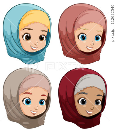 Diverse Cartoon Characters in Hijabs 112622540