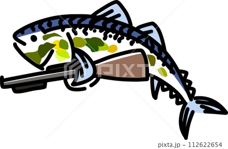 迷彩柄のおもしろい鯖のキャラクターイラスト 迷彩柄のおもしろい鯖のキャラクターイラスト 112622654