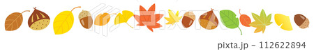 秋の落ち葉と栗とドングリのラインイラスト 秋の落ち葉と栗とドングリのラインイラスト 112622894