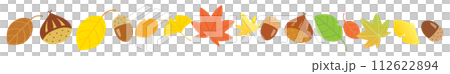 秋の落ち葉と栗とドングリのラインイラスト 秋の落ち葉と栗とドングリのラインイラスト 112622894