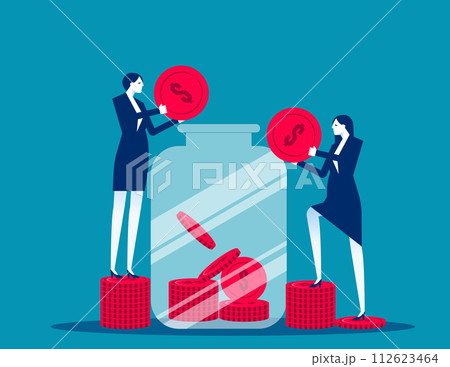 Business person inserting cash into glass jar. Investment banking concept 112623464