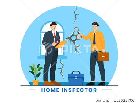 Home Inspector Vector Illustration with Checks the Condition of the House and Writes a Report for Maintenance Rent Search in Flat Background 112623706