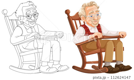 Elderly Gentleman Relaxing in Rocking Chair Elderly Gentleman Relaxing in Rocking Chair 112624147