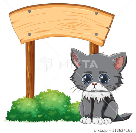 Cute Kitten Under Wooden Sign 112624165