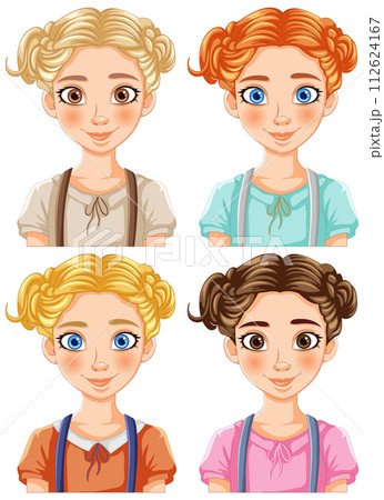 Diverse Set of Cartoon Girl Faces 112624167