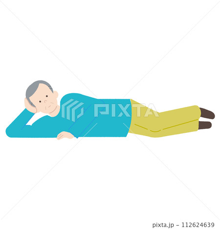 運動不足・寝転ぶ・シニア男性 運動不足・寝転ぶ・シニア男性 112624639