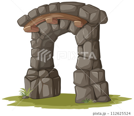 Ancient Stone Archway on Green Grass Ancient Stone Archway on Green Grass 112625524