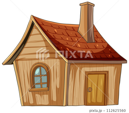 Cozy Cartoon Wooden House Illustration Cozy Cartoon Wooden House Illustration 112625560