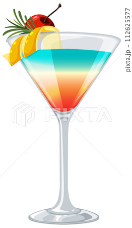 Tropical Sunset Cocktail Illustration 112625577
