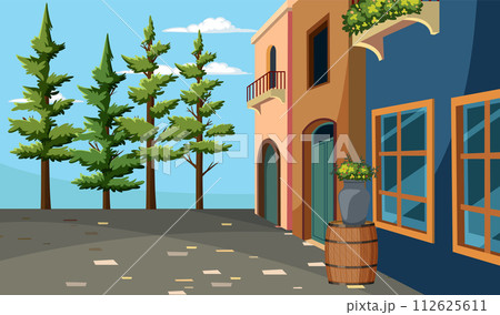 Quaint Town Street with Colorful Buildings Quaint Town Street with Colorful Buildings 112625611