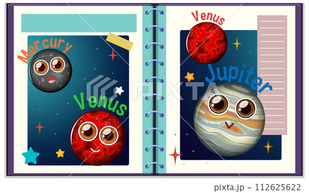 Colorful Planetary Science Notebook Illustration Colorful Planetary Science Notebook Illustration 112625622