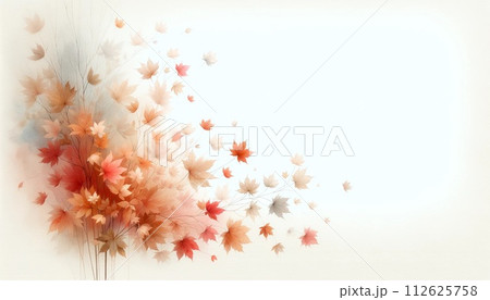 白い背景に紅葉が舞っている 112625758