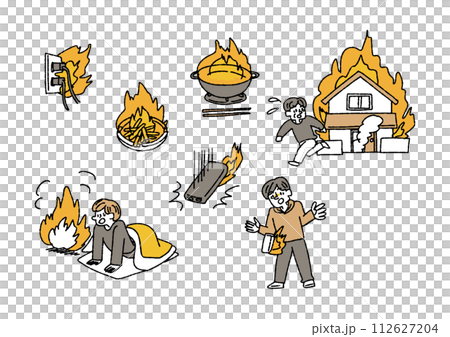 火事で火種になるものに関するイラストセット 112627204
