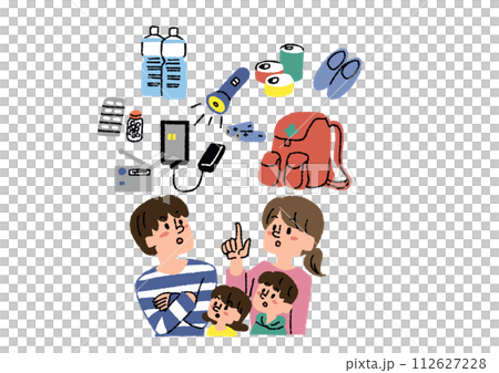 父母和孩子討論地震準備工作的插圖 112627228