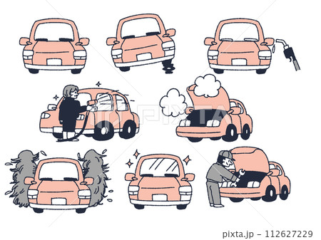 車の手入れをしているイラストのセット 112627229