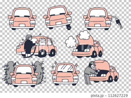 車の手入れをしているイラストのセット 112627229