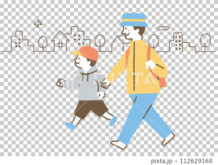 一個男孩和他的父親戴著帽子顏色外出 112629168