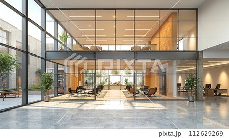 AI-generated content. Bright and modern co-working space with ergonomic furniture8K 112629269