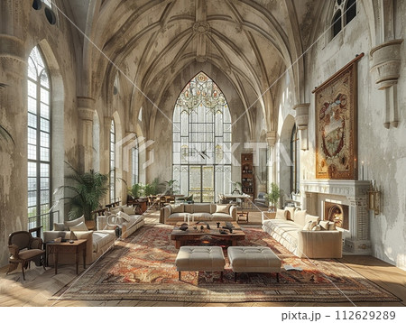 AI-generated content. Gothic cathedral converted into a luxurious residence8K 112629289