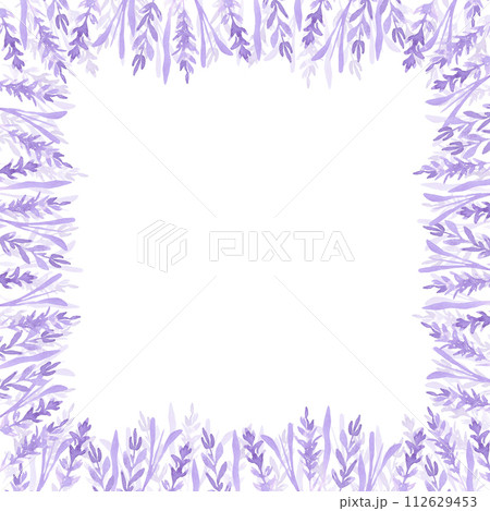 Hand drawn watercolor abstract lavender frame border isolated on white background. Can be used for cards, invitation, poster and other printed products. 112629453