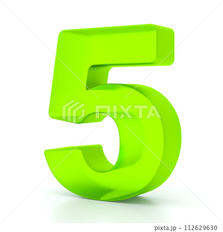 Number five with green glass material. 3d symbol for graphic design, presentation or background 112629630