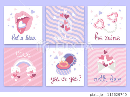 set of flat vector cute valentines day cards 112629740