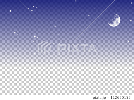 藍色背景和新月上的稀疏星星 112630153