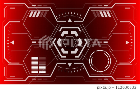 HUD sci-fi interface screen view white hexagon geometric design virtual reality futuristic technology creative display on red vector HUD sci-fi interface screen view white hexagon geometric design virtual reality futuristic technology creative display on red vector 112630532