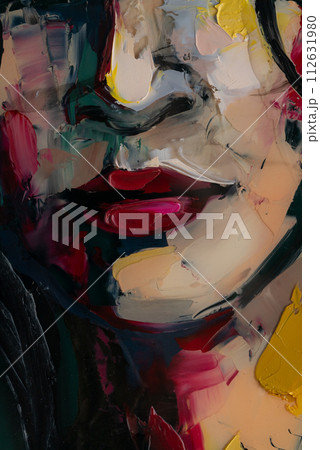 The girl is painted with a palette knife and oil paints on round plywood.  112631980