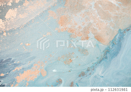 Abstract fluid acrylic painting. Marbled blue abstract background. 112631981