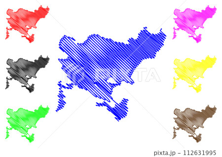 Lake Sniardwy and Seksty(Republic of Poland) map vector illustration, scribble sketch Spirdingsee and Sexter See map 112631995