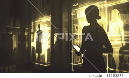 Futuristic concept of elite fashion clothing shop, neon, cyberpunk Futuristic concept of elite fashion clothing shop, neon, cyberpunk 112632754