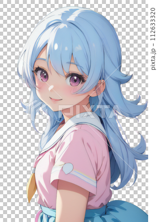 水色の髪色の可愛い女の子のイラストのイラスト素材 [112633320] - PIXTA
