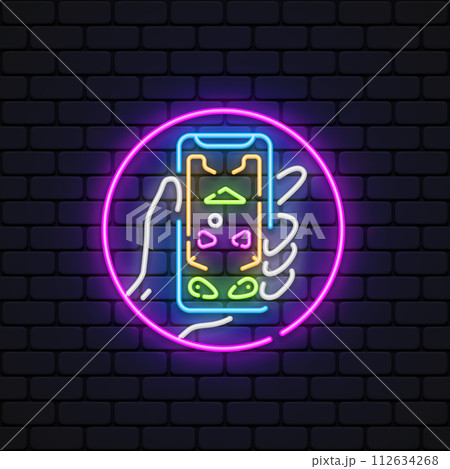 Pinball in smartphone neon sign, bright signboard, light banner. Vector illustration Pinball in smartphone neon sign, bright signboard, light banner. Vector illustration 112634268