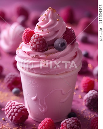 raspberries milkshake with fresh berriesのイラスト素材 [112634568] - PIXTA
