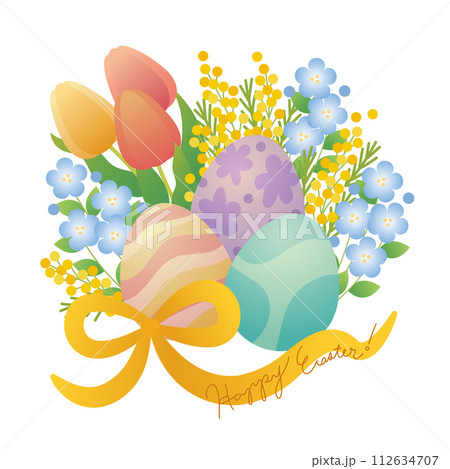 イースターエッグとお花のベクターイラスト 112634707