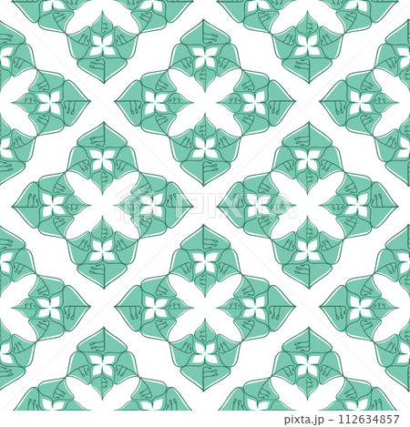 Seamless pattern with leaves in geometric ornamental style. Seamless pattern with leaves in geometric ornamental style. 112634857